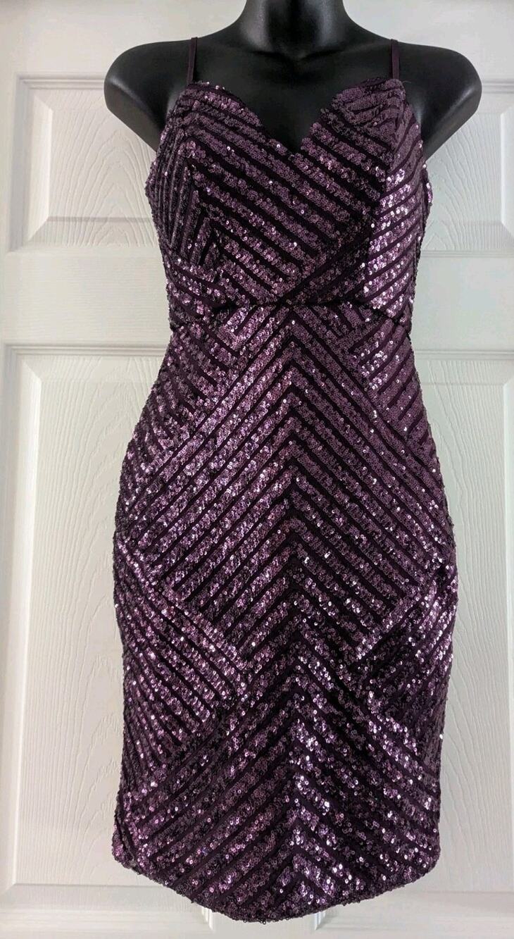 Charlotte Russe Women's Rich Purple Sequined Afterparty Dress Sz XS